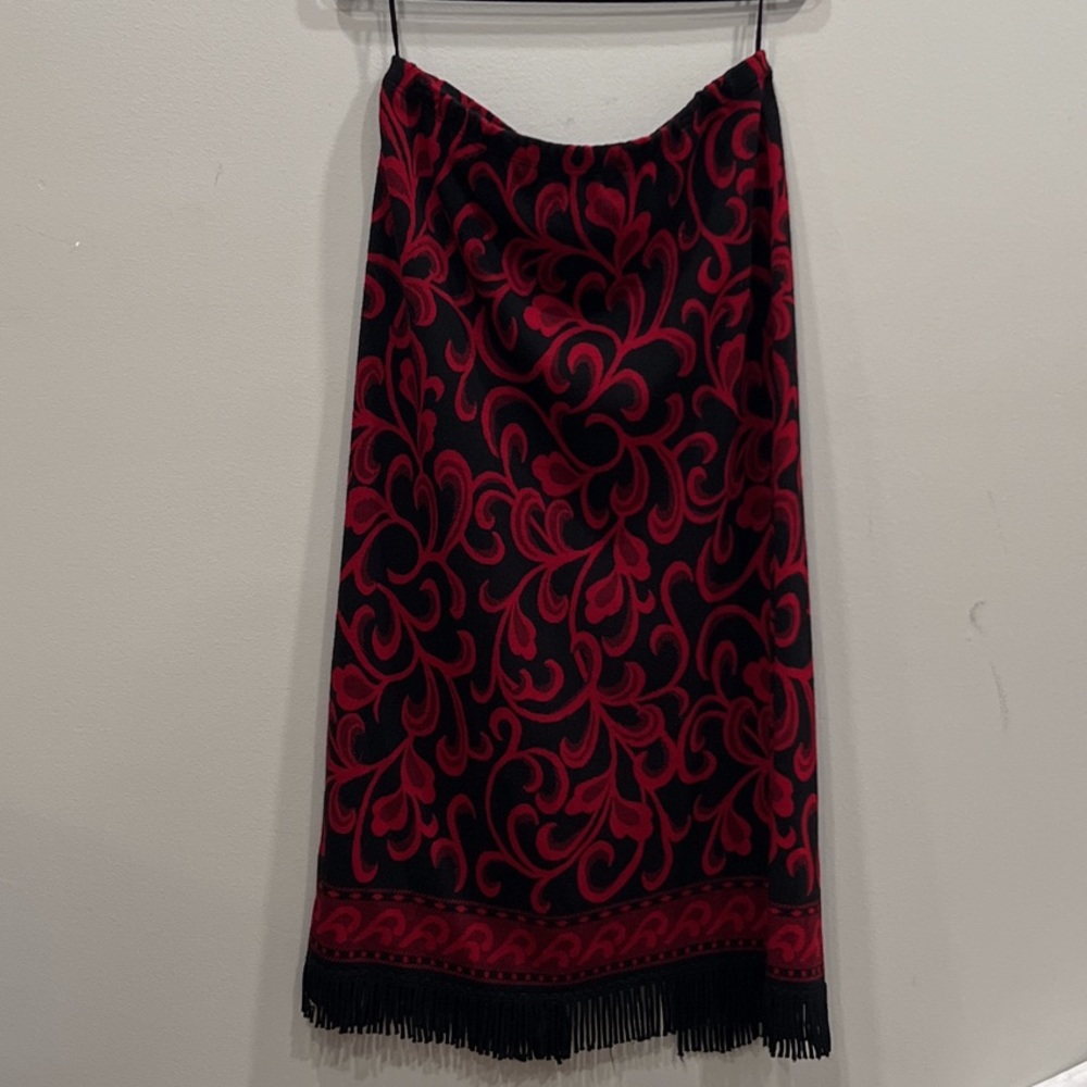 Lennie For Nina Leonard Red/Black Skirt with fringe bottom.